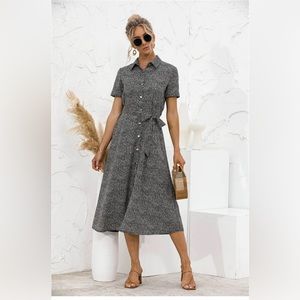 Numa Girl | Button Front Tie Waist Midi Dress - Black/White - SM - LIKE NEW!